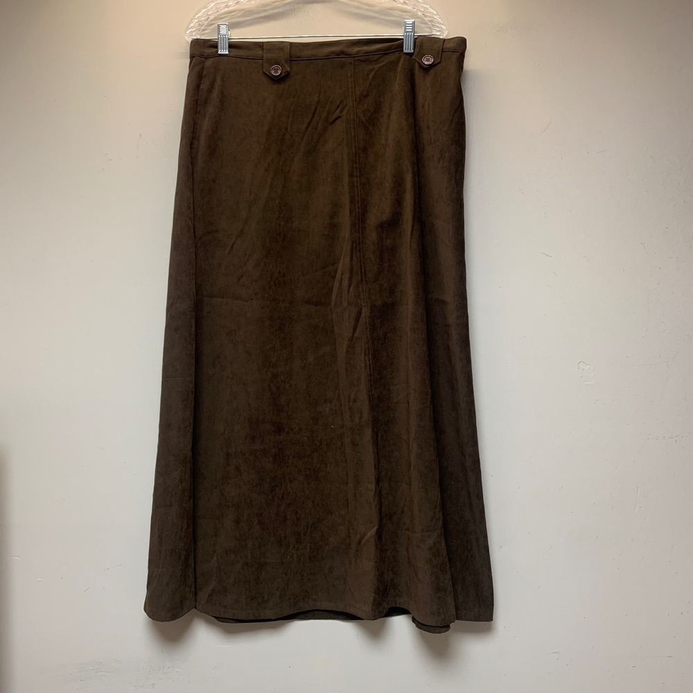 Christopher & Banks Maxi Skirt Womens 16 Brown Excellent Faux Suede Stretch Zip